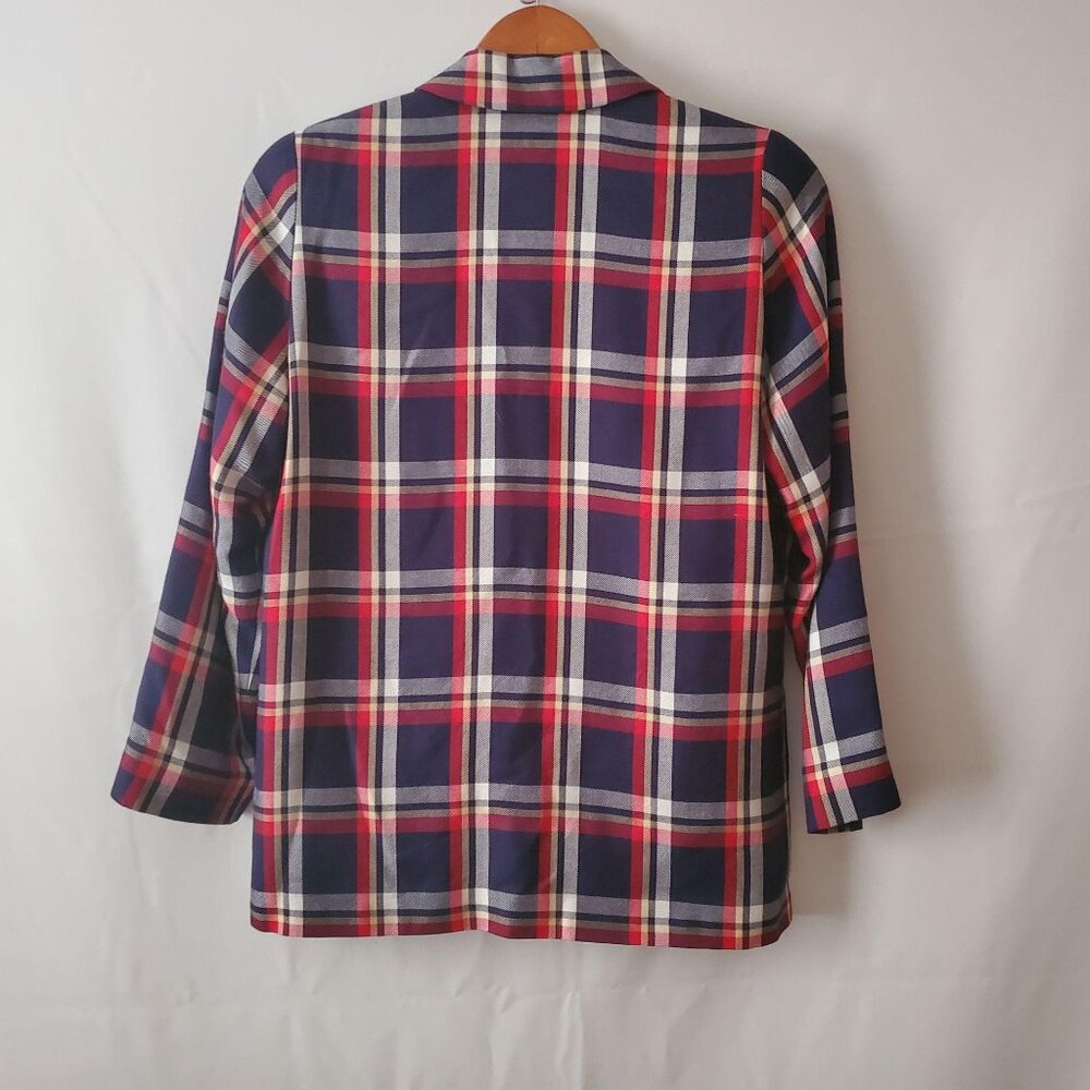Pendleton Women's Vintage Red Blue Tartan Plaid Blazer Jacket Top Size Petite - Picture 4 of 12